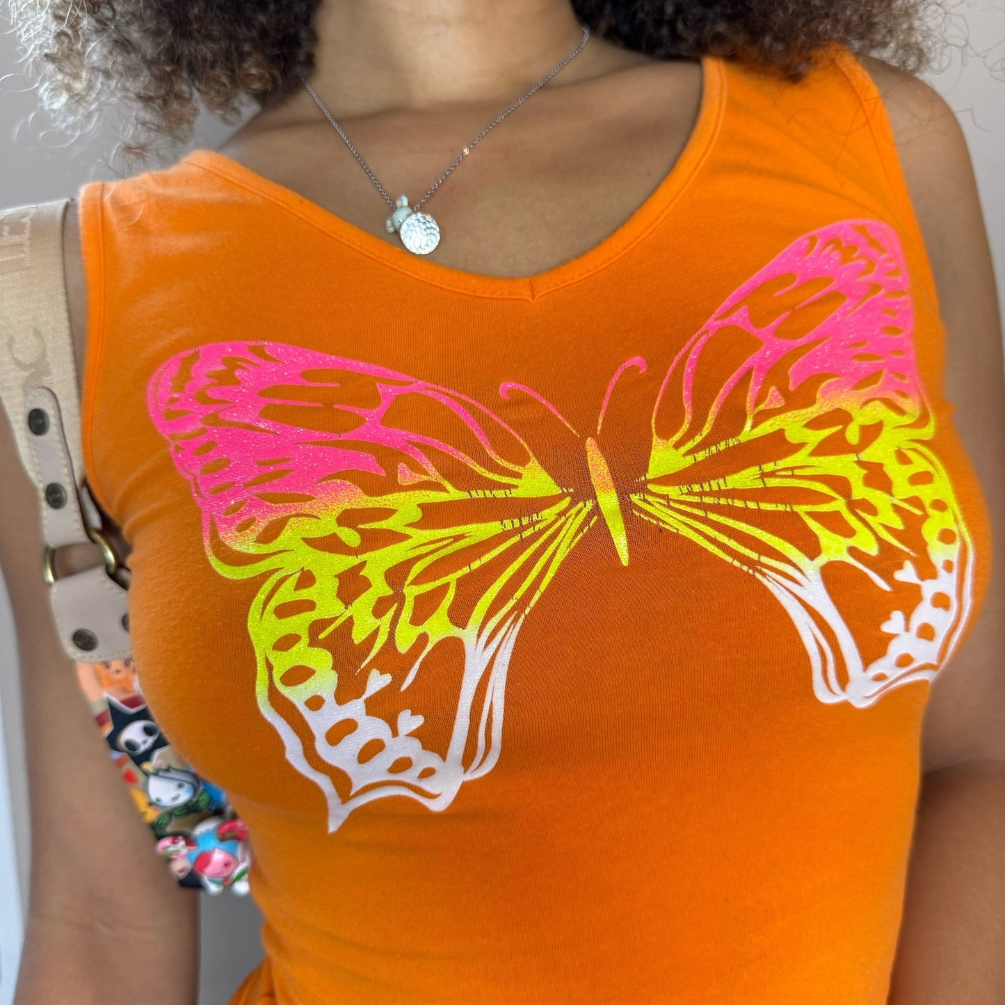 Vintage 00s Orange butterfly graphic baby tank (XS/S)