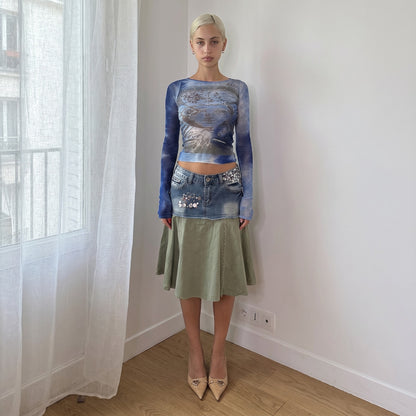 Vintage Blue Renaissance Mesh Long Sleeve Top Italian Y2K (S)