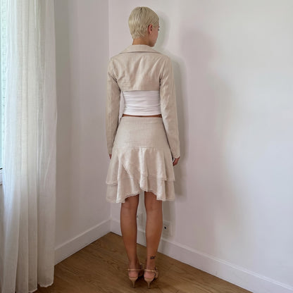 Vintage Cream Bolero & Lace Mini Skirt Set French Y2K Coquette (S)