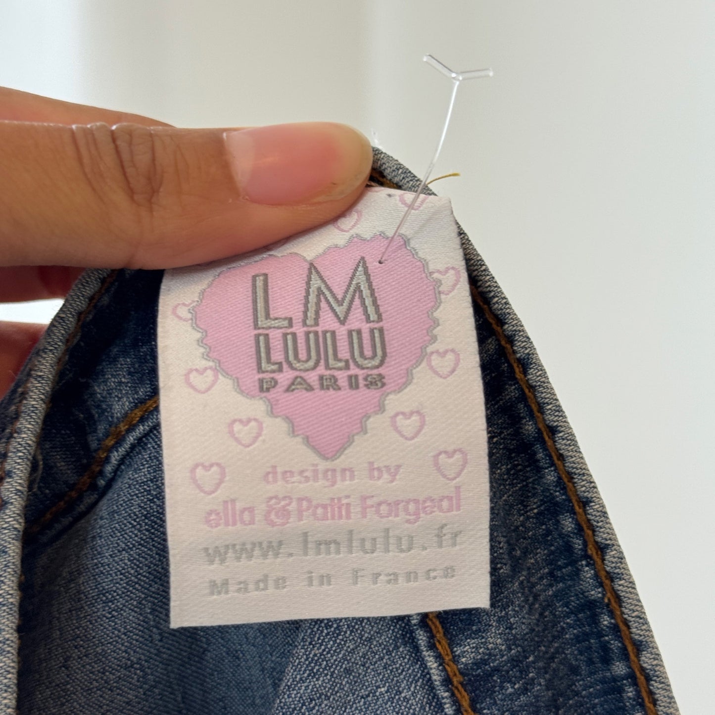 Vintage French denim and lace patchwork low-rise maxi skirt (Small)