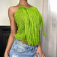 90s lime green knit crochet tube halter top (M)