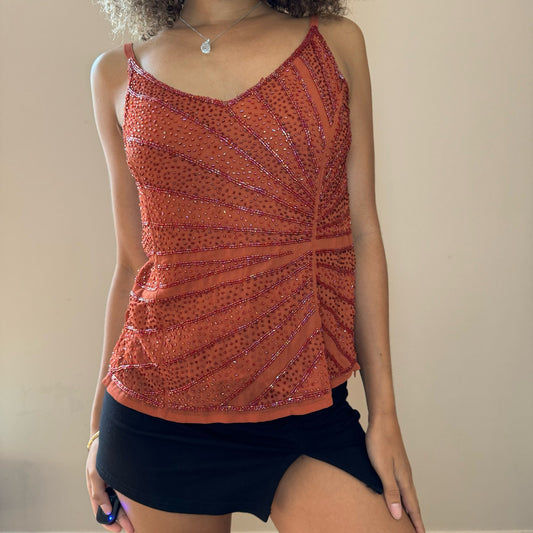 Italian vintage 90s orange beaded mesh tank (S) coquette fairy