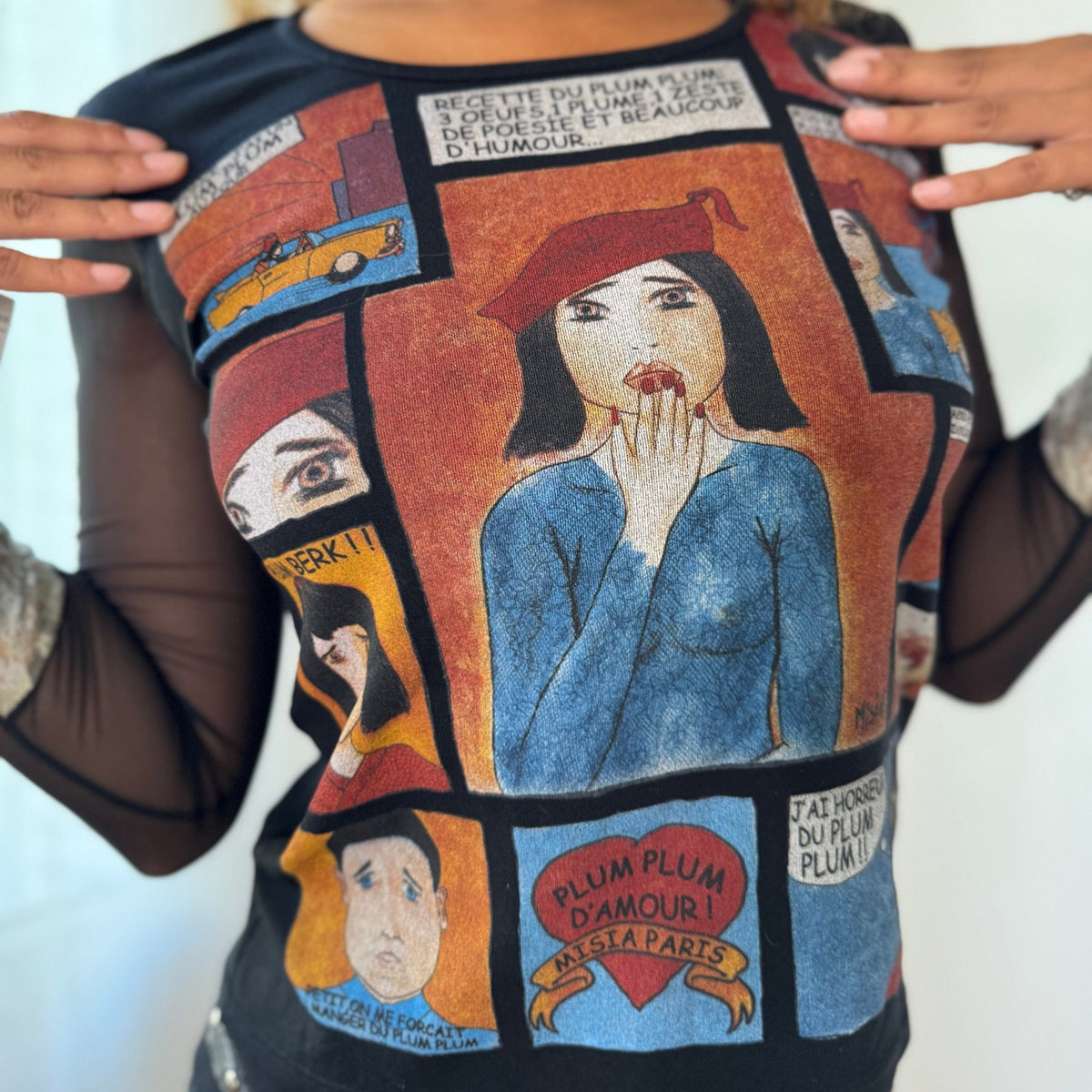 Misia Paris Vintage Comic Print Mesh Top