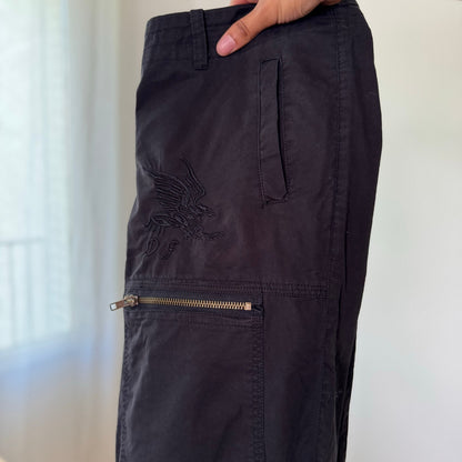 Vintage Black Low Rise Zip Pocket Cargo Parachute Pants Y2K (M)
