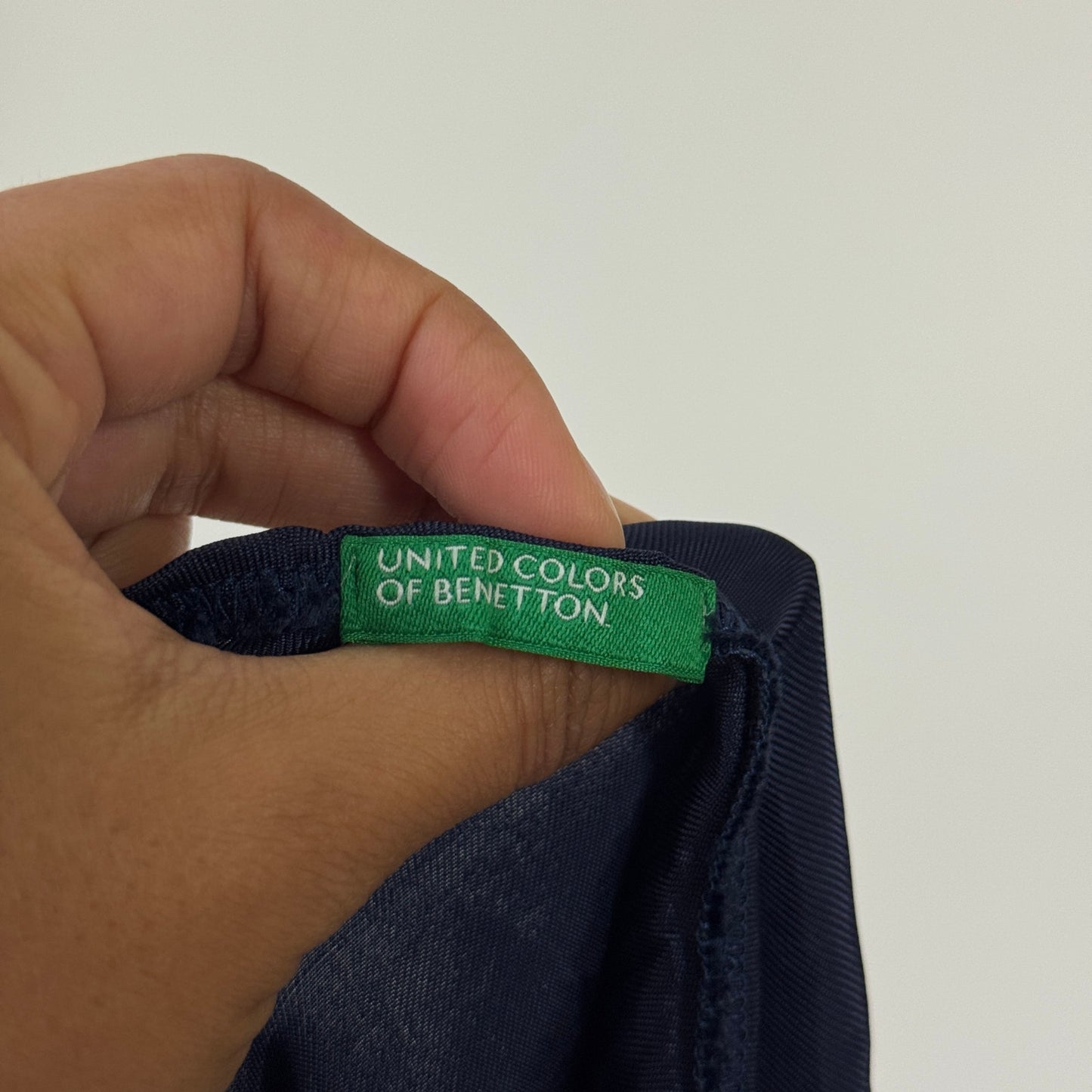 Vintage Benetton navy satin lace trim cami top (Small)