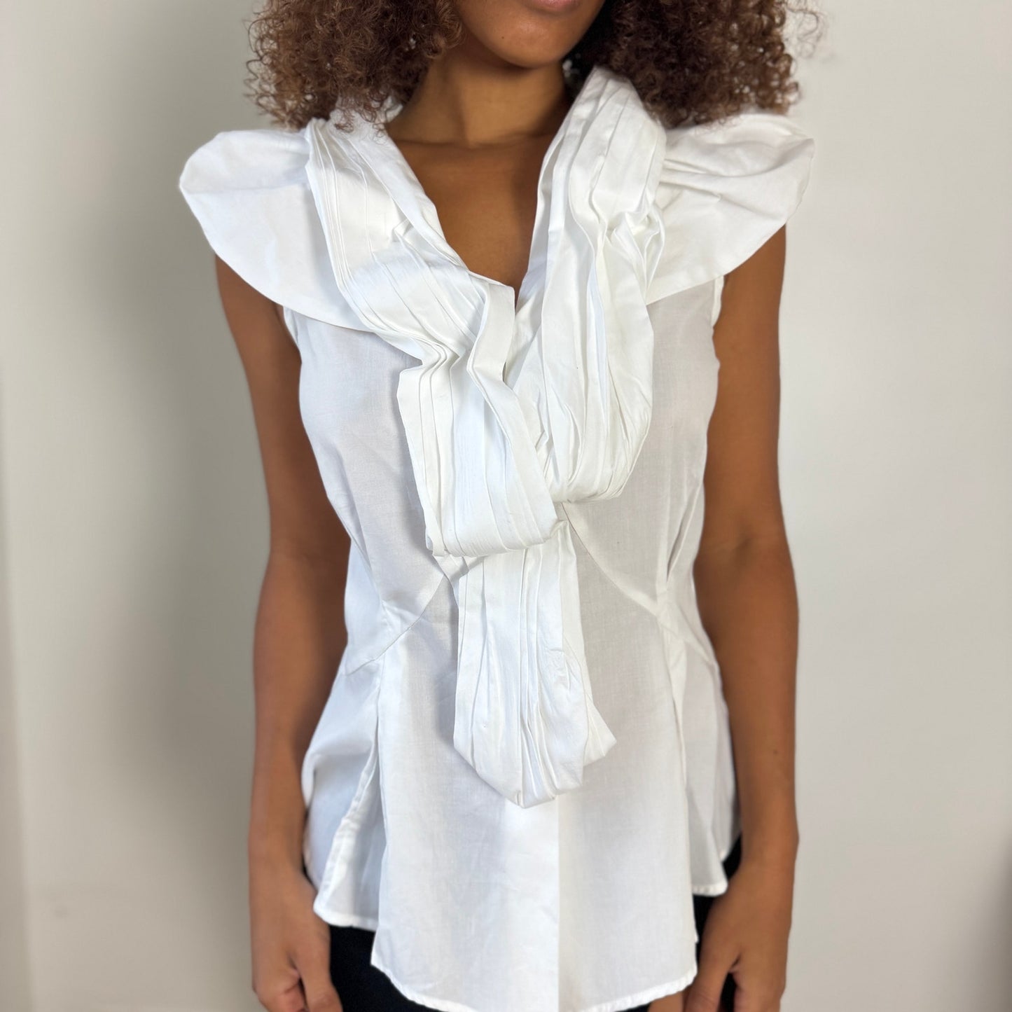 Vintage Italian Statement Ruffle-Scarf Blouse (S)