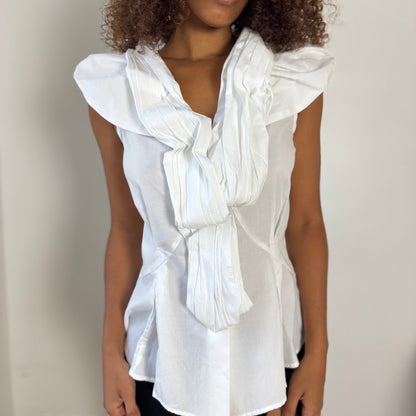 Vintage Italian Statement Ruffle-Scarf Blouse (S)
