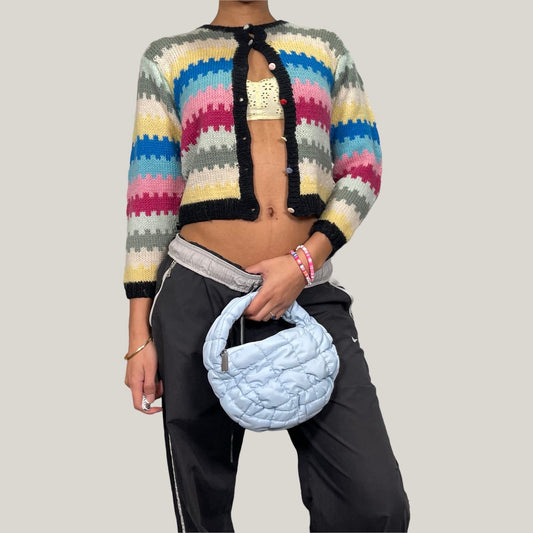 Vintage 90s knit multicolor cardigan (XS) Striped print crop fit