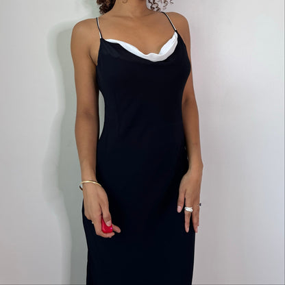 Vintage Black White Layered Mesh Cowl Neck Maxi Dress Euro Y2K (S)