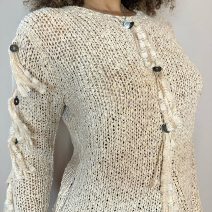 Vintage cream sheer crochet knit sweater (S/M)