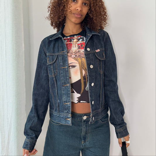 Vintage Miss Sixty Denim Jacket Italian Y2K Dark Wash Trucker Jacket (S/M) ⠀