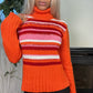 Women Vintage Orange & Pink Striped Knit Turtleneck Sweater (XS-L) Coquette
