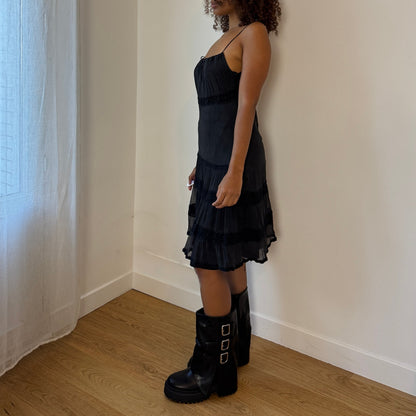 Italian Vintage 100% Silk Tiered Spaghetti-Strap Dress (S)