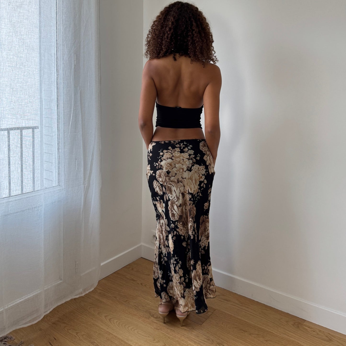 Euro Vintage Mesh Floral Maxi Skirt (Small)