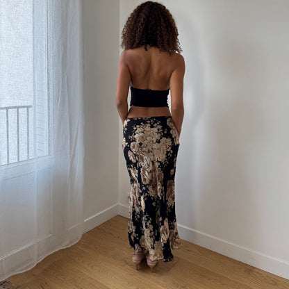 Euro Vintage Mesh Floral Maxi Skirt (Small)