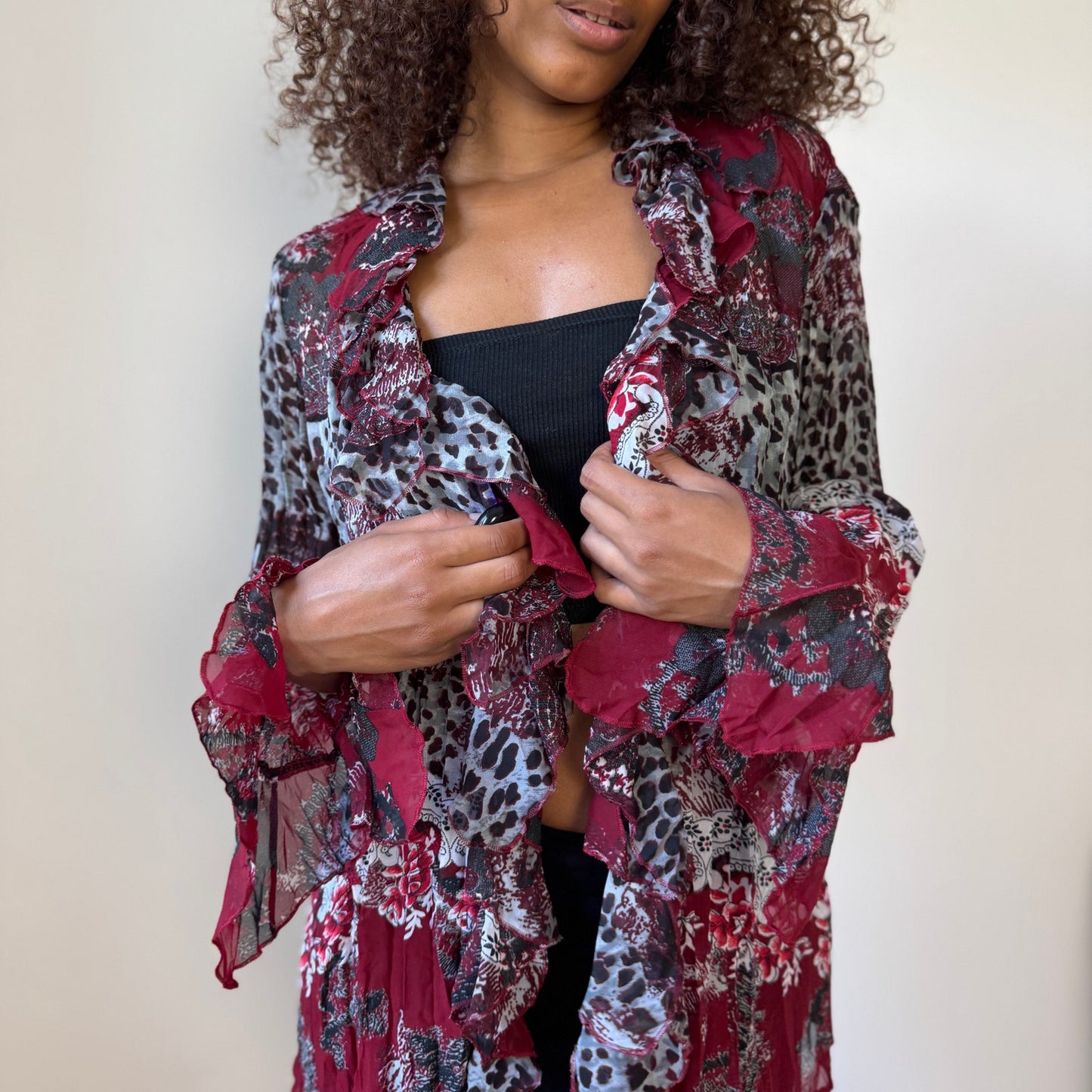 Vintage Italian Ruffle Mesh Cardigan (M)