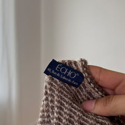 Vintage French Taupe Ribbed Knit Sweater Wool Alpaca Blend (S)