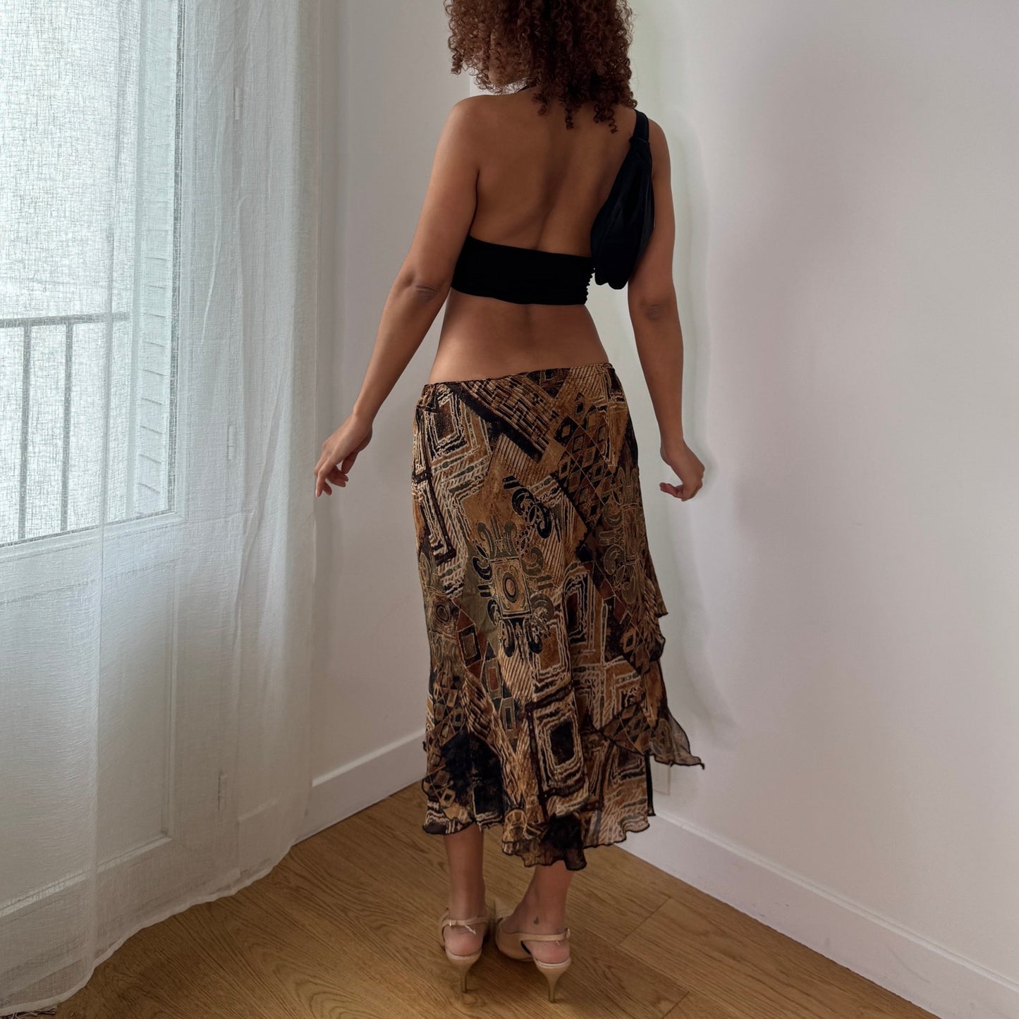 Vintage Tribal Mesh Midi Skirt Y2K Abstract Fairy Grunge Skirt (S) ⠀
