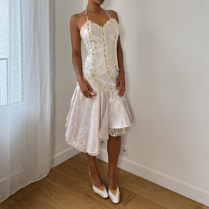 Vintage Italian Satin-Look Halter Asymmetric Dress (XS/S)