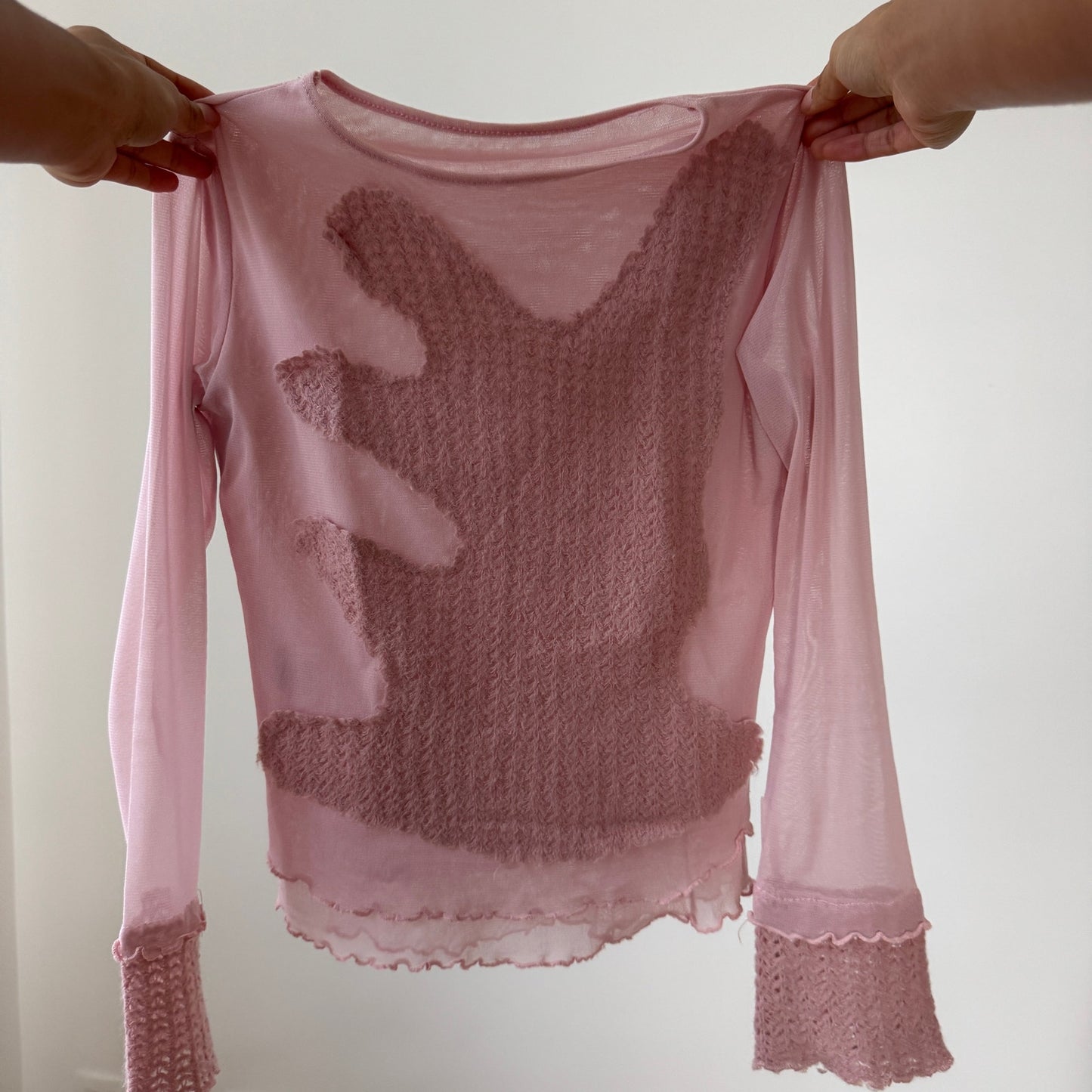 Euro Vintage Italian Pink Mesh & Knit Patchwork Top (Small)