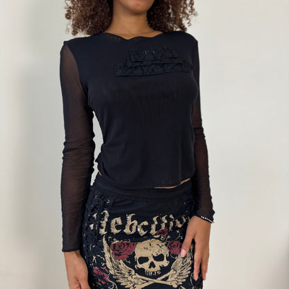 Vintage Euro Lace-Embellished Mesh Top - Japan Collection (S/M)