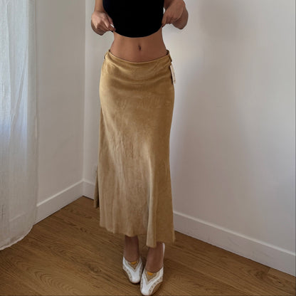 Vintage Camel Suede Midi Skirt Deadstock Y2K Italian (S)
