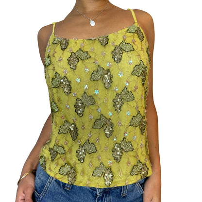 Vintage Y2K Green Mesh Sequin Top (S/M)