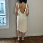 Italian designer 00s detailed semi sheer tan silk mesh midi dress (S/M)