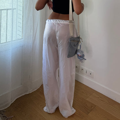 Vintage White Nylon Parachute Pants Zip Ankle Italy Y2K (S/M)