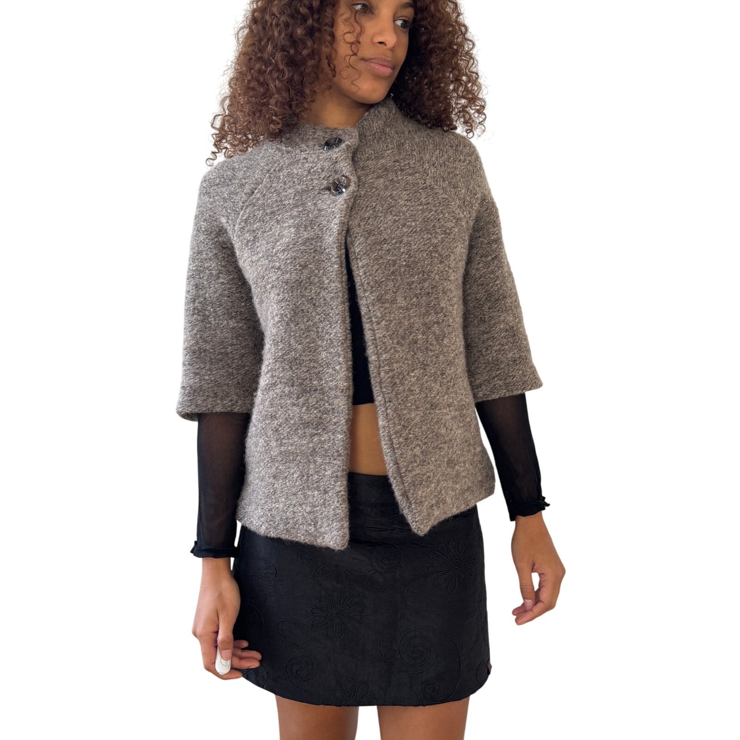 Vintage Italian taupe wool-blend swing jacket (S/M)