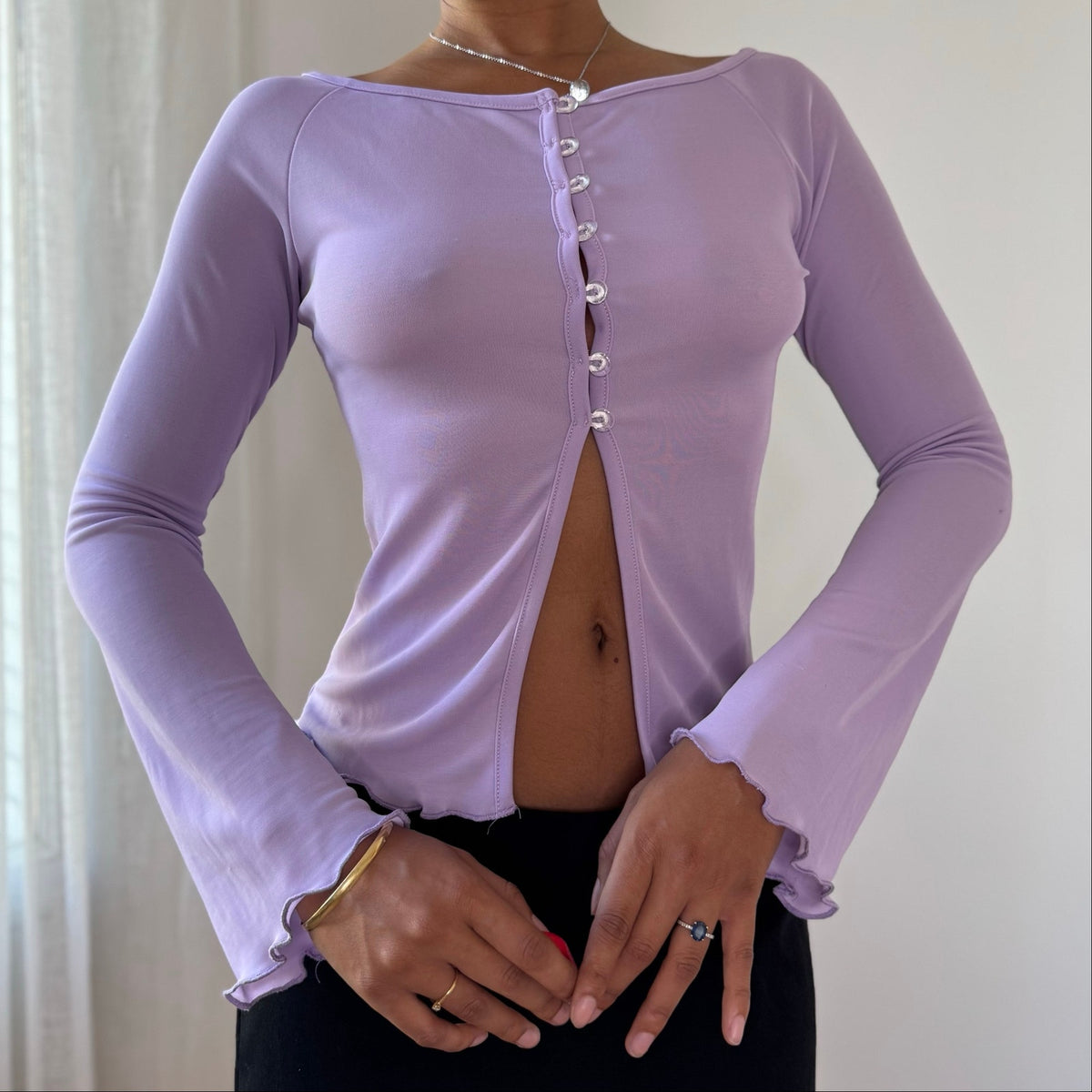 Vintage Italian Lilac Flared Sleeve Button Top (S)