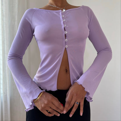 Vintage Italian Lilac Flared Sleeve Button Top (S)