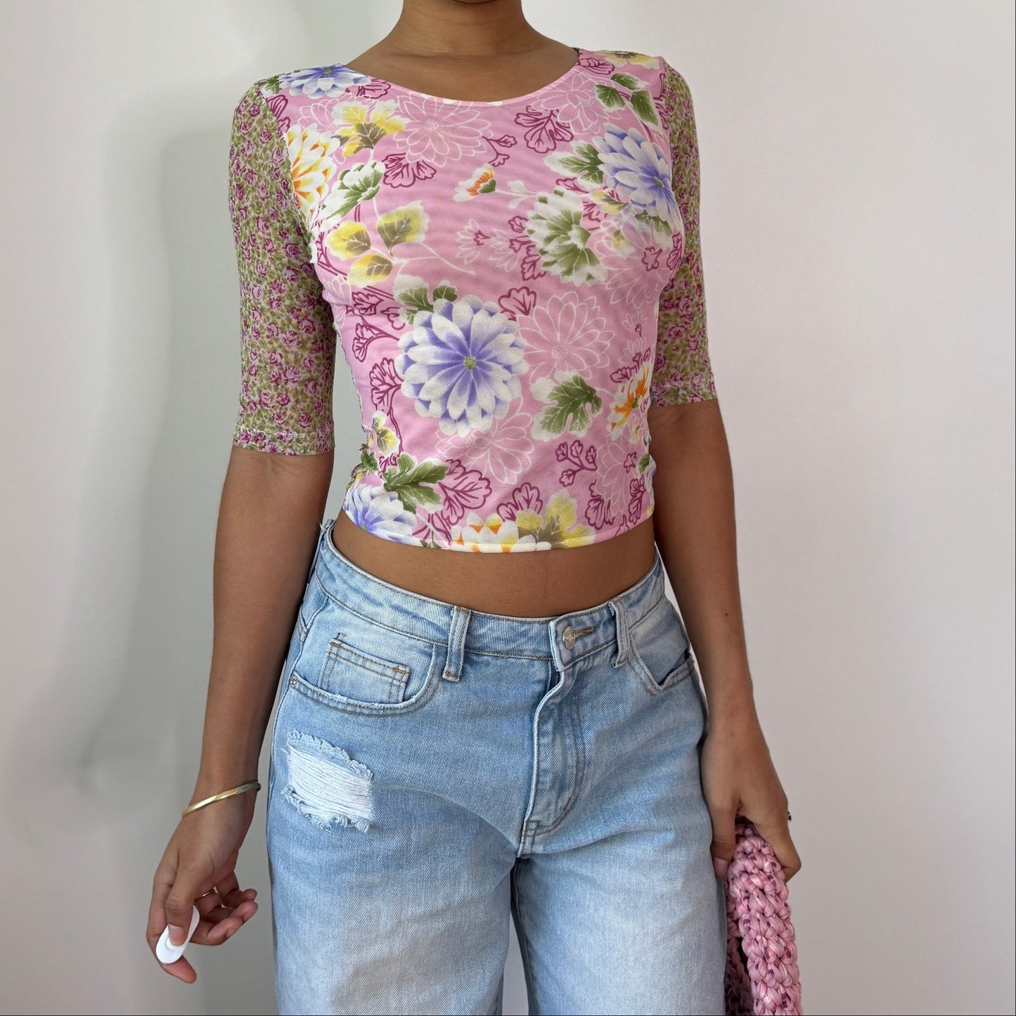 Vintage La Perla Floral Mesh Top Designer Y2K Sheer Stretch Top (S) ⠀