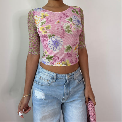Vintage La Perla Floral Mesh Top Designer Y2K Sheer Stretch Top (S) ⠀