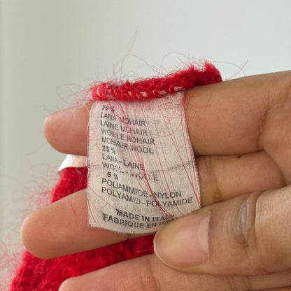 Italian Vintage 90s Red Mohair Wool Cropped Cardigan Open Knit (XS/S)