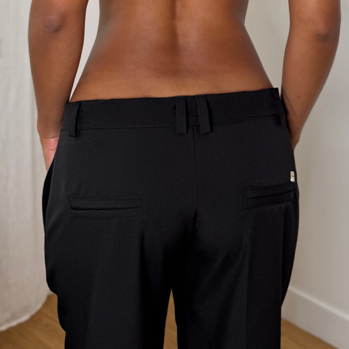 Italian Vintage Black Low Rise Tailored Straight Leg Flared Trousers