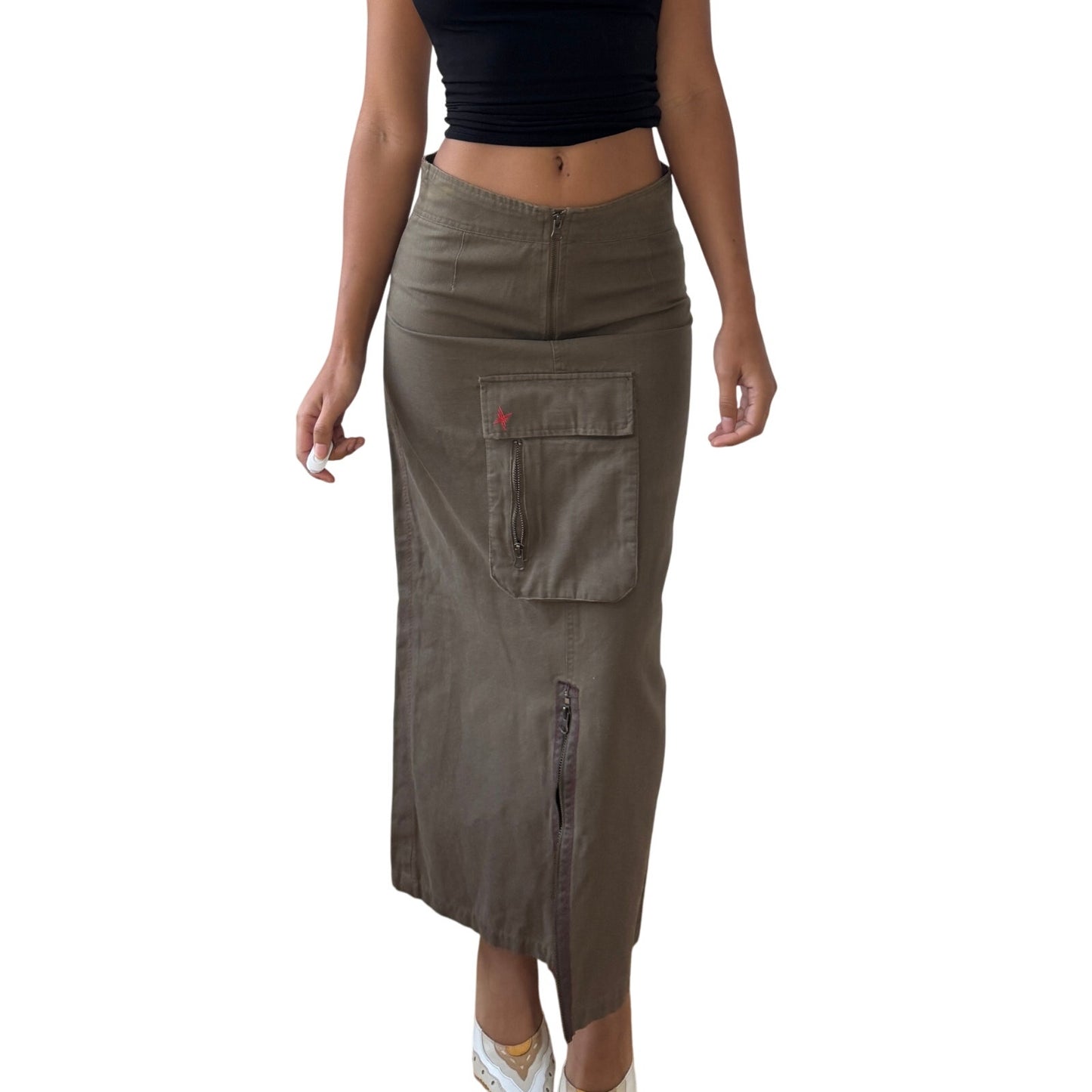Euro vintage khaki utility maxi skirt (Small)