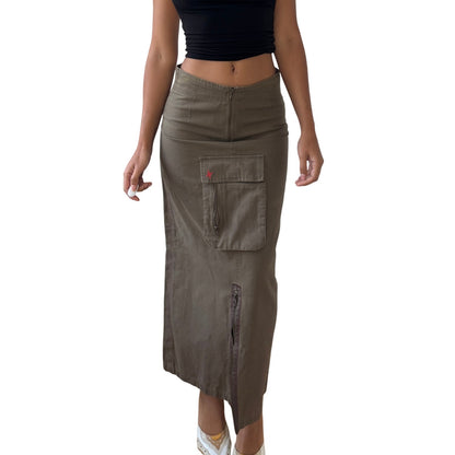 Euro vintage khaki utility maxi skirt (Small)
