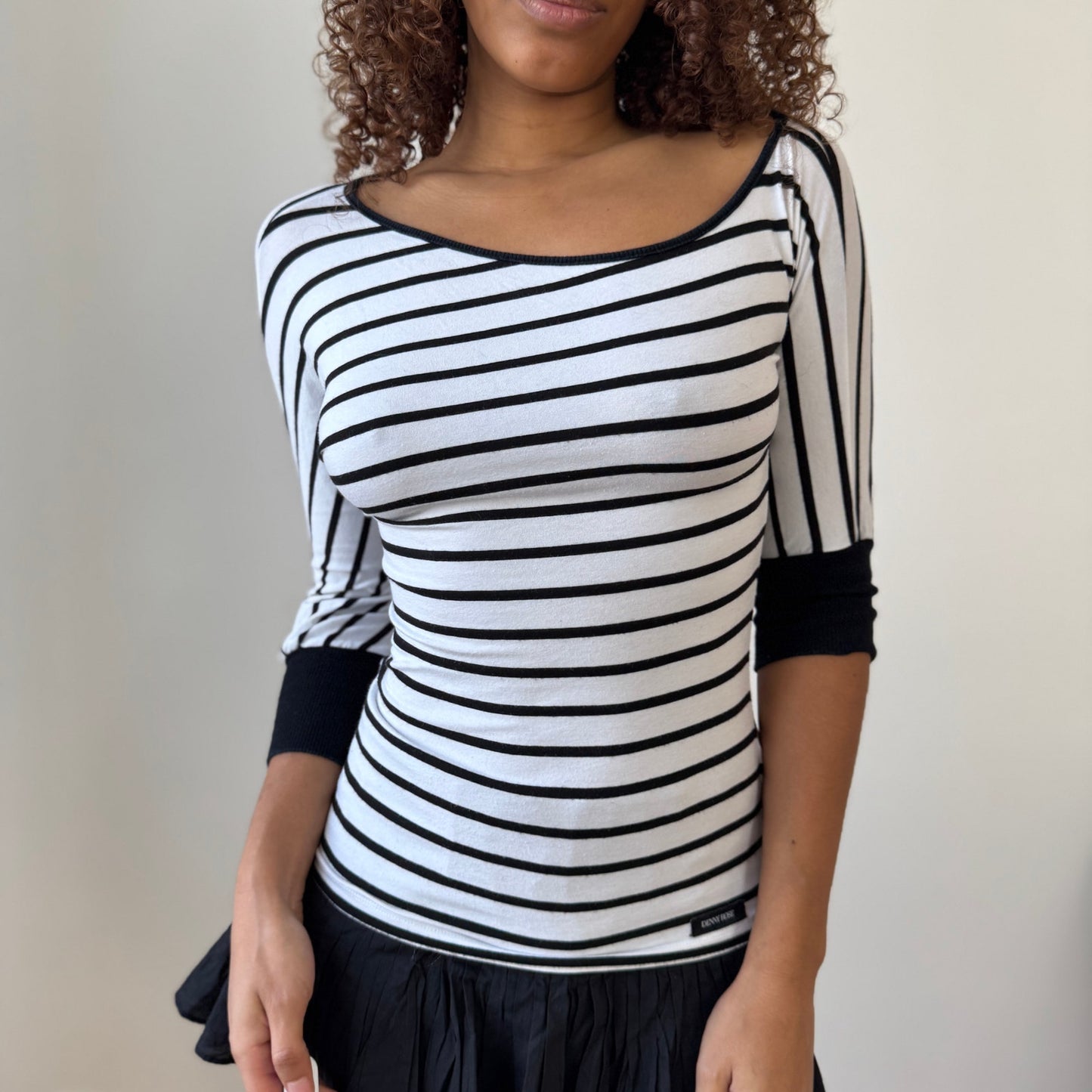 Vintage Italian Striped Slinky Asymmetrical Sleeve Top by Denny Rose (S)