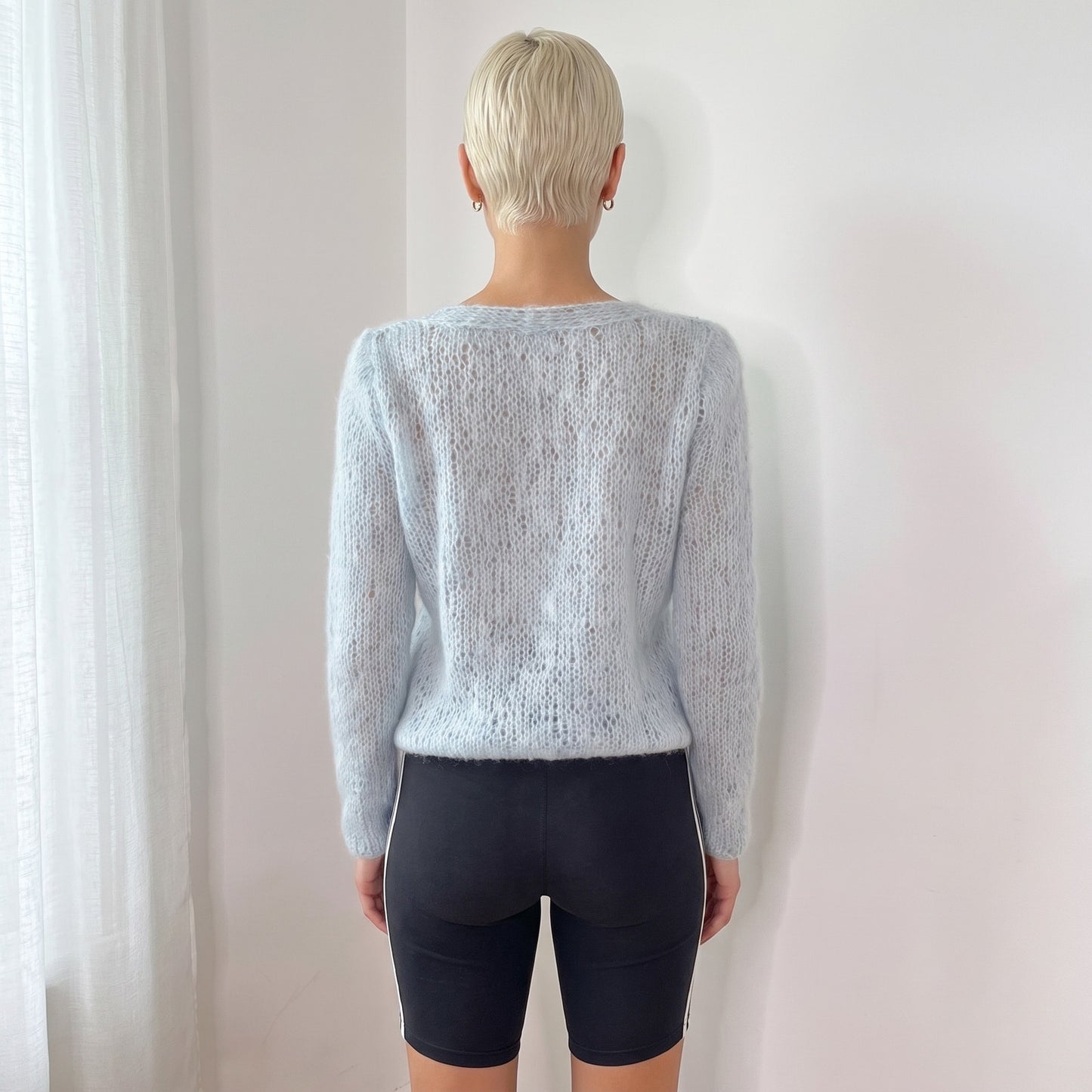 Vintage Baby Blue Mohair Blend Sequin Floral Sweater Italian Y2K (S/M)
