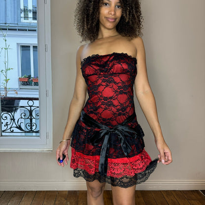 Vintage Y2K mesh detailed goth mini dress (S)