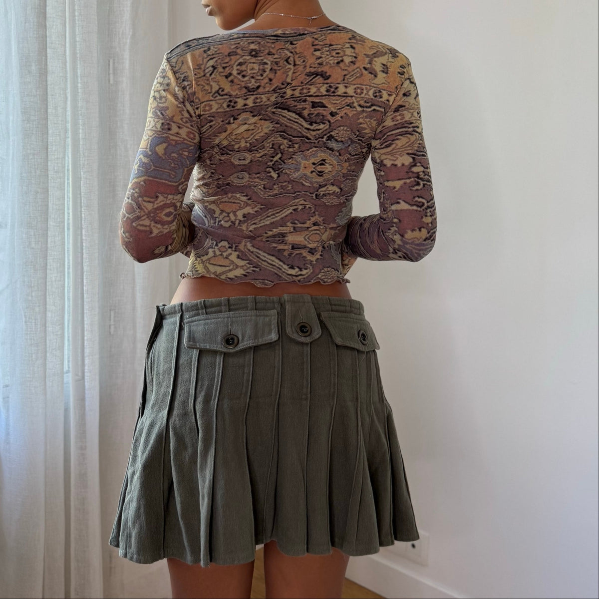 Vintage Italian Sage Green Pleated Mini Skirt (S)