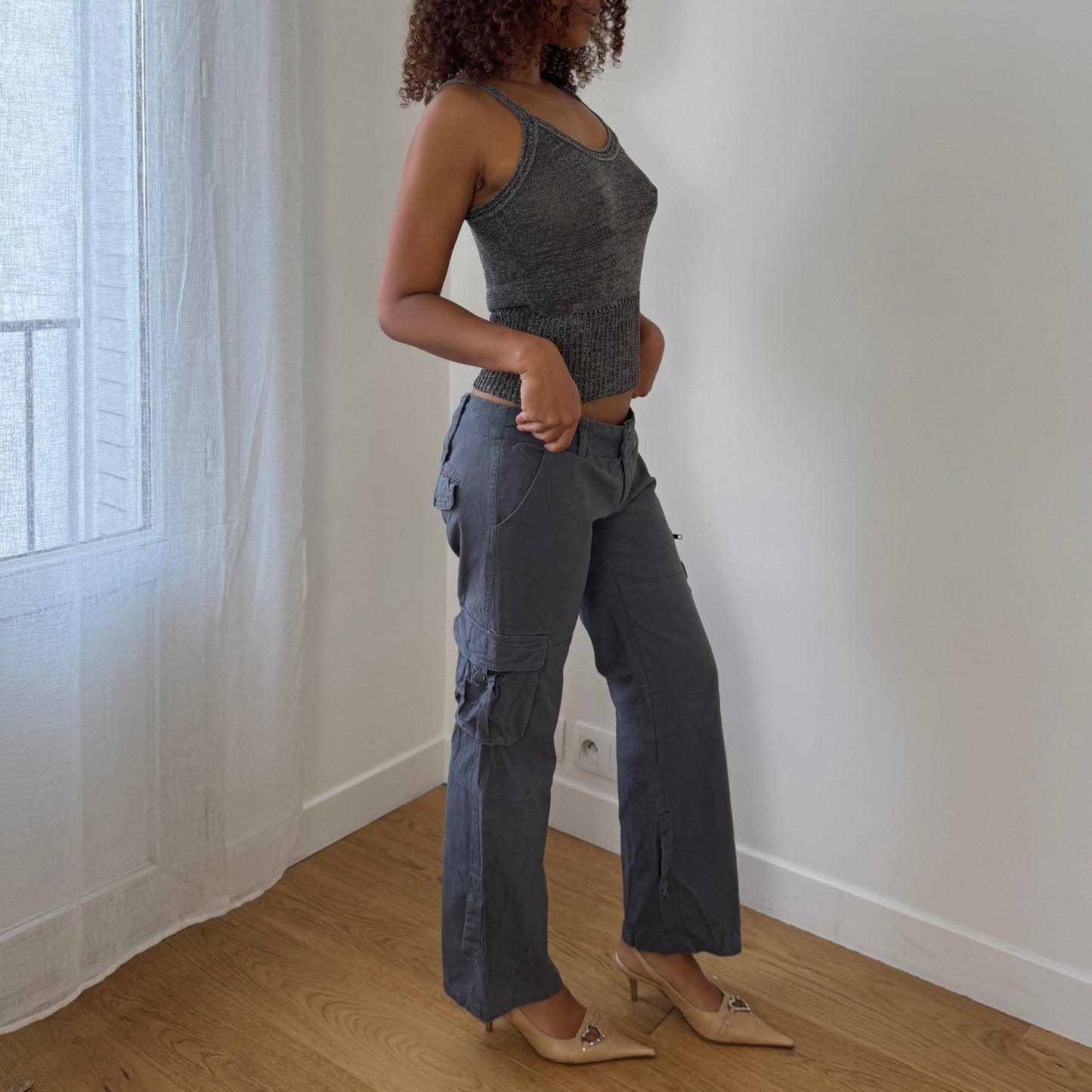 Vintage Euro slate gray low-rise cargo pants with flap pockets (Small)