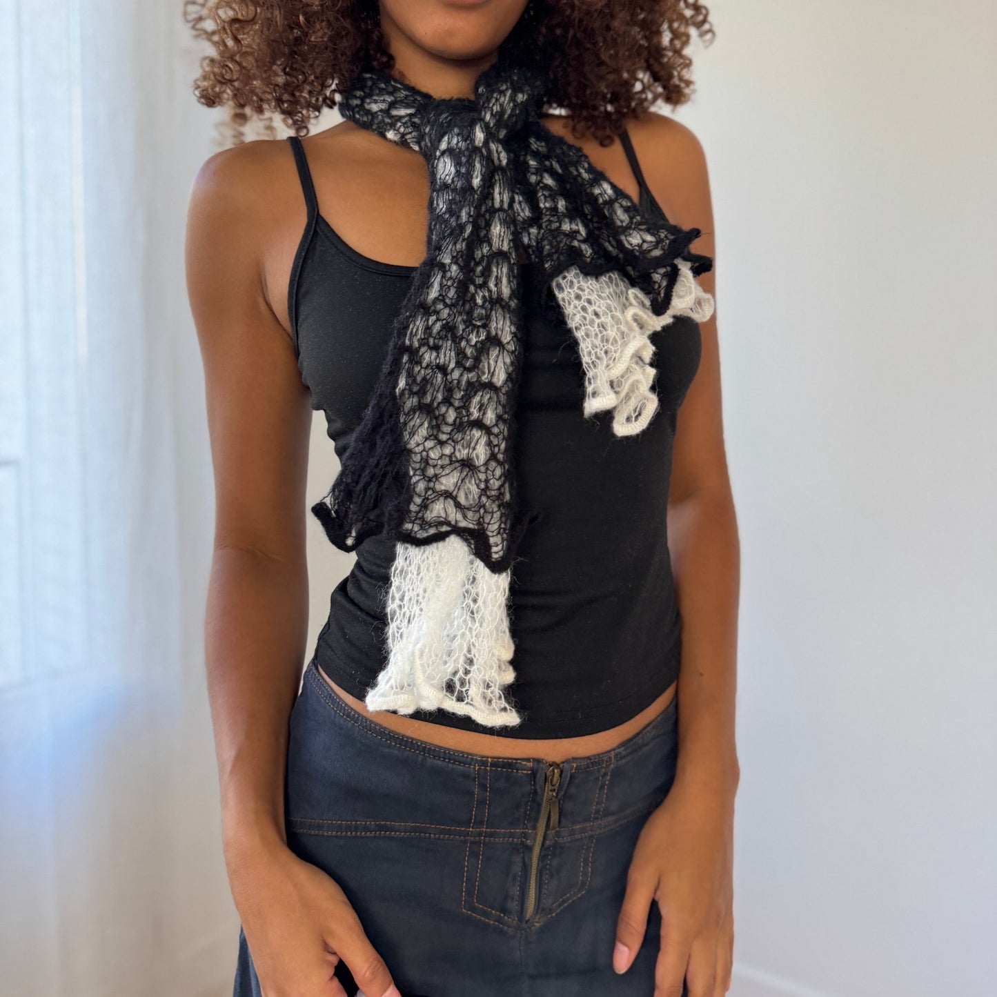 French Vintage Knit Lace Scarf