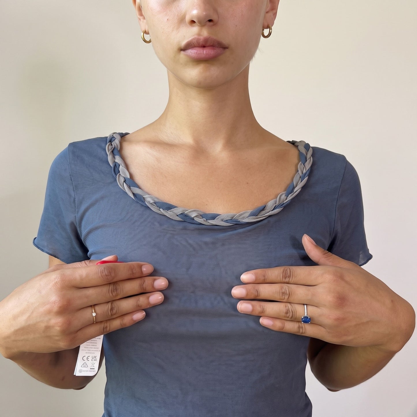 Vintage Italian Slate Blue Layered Mesh Top Y2K (S)