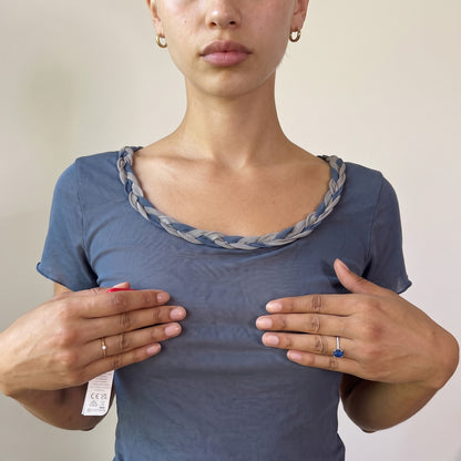 Vintage Italian Slate Blue Layered Mesh Top Y2K (S)