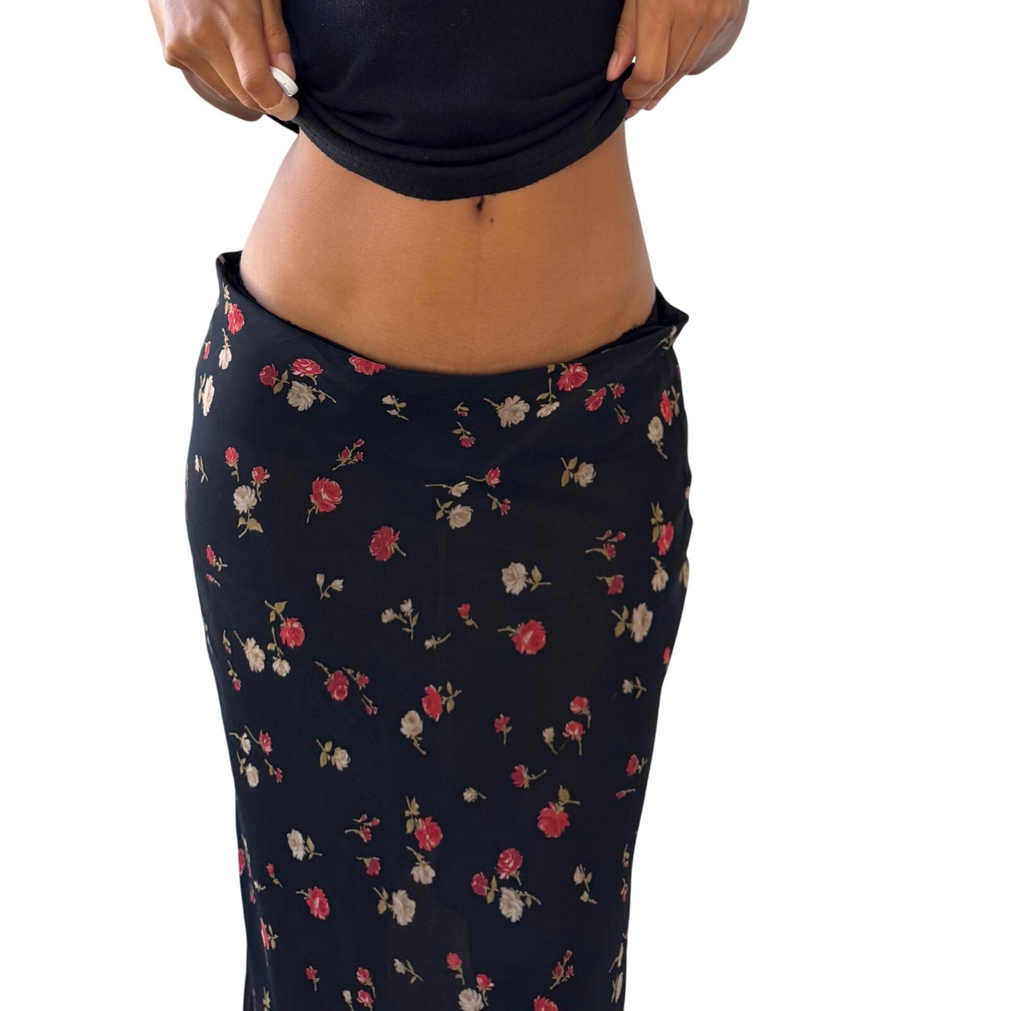 Vintage Italian black floral mesh midi skirt (S/M)