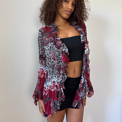 Vintage Italian Ruffle Mesh Cardigan (M)