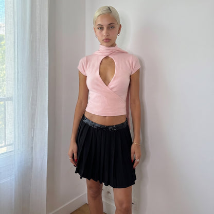 Vintage Italian Black Mesh Sequin Waist Mini Skirt (S)