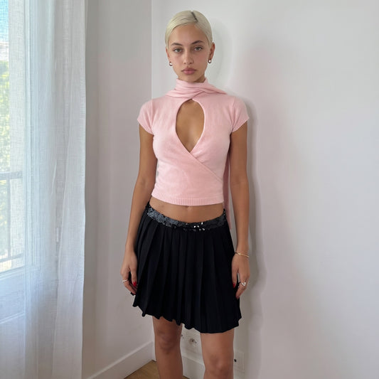 Vintage Italian Black Mesh Sequin Waist Mini Skirt (S)
